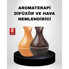 Aromaterapi Difüzör Ahşap Desenli Ve Ultrasonik Nemlendirici Led Işıklı