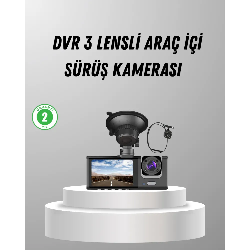 Üç Kameralı Araç Dvr Full Hd Gece Görüşlü Ve 2 Inç Ips Ekranlı