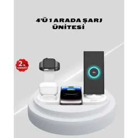 Kablosuz Şarj İstasyonu 4’Ü 1 Arada Iphone Watch Ve Airpods Uyumlu