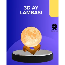 16 Renkli 3D Baskılı Ay Lambası Ahşap Standlı ve U..