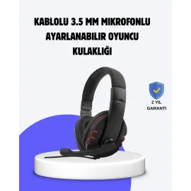 Kırmızı Oyuncu Kulaklığı Mikrofonlu Ayarlanabilir Konforlu Tasarımlı