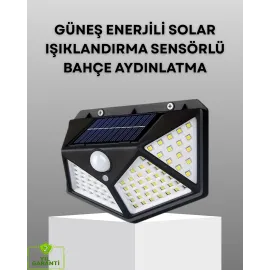 100 LED Solar Lamba Hareket Algılamalı Bahçe Duvar Dış Mekan Aydınlatma