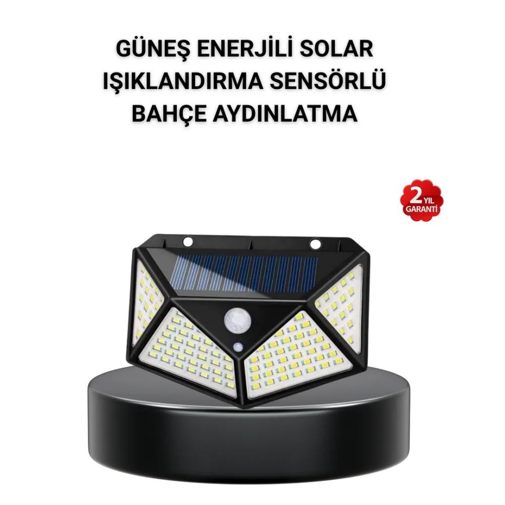 Solar Bahçe Lambası 100 LED Hareket Sensörlü Güneş Enerjili Aydınlatma