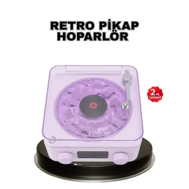 Projektör Işıklı Retro Hoparlör Bluetooth Aux Usb Hafıza Kartlı 360° Sesli Şarjlı