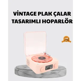 3-ü-1 Gece Işığı Bluetooth Hoparlör ve Dijital Saat Vintage Plak Çalar Tasarımlı