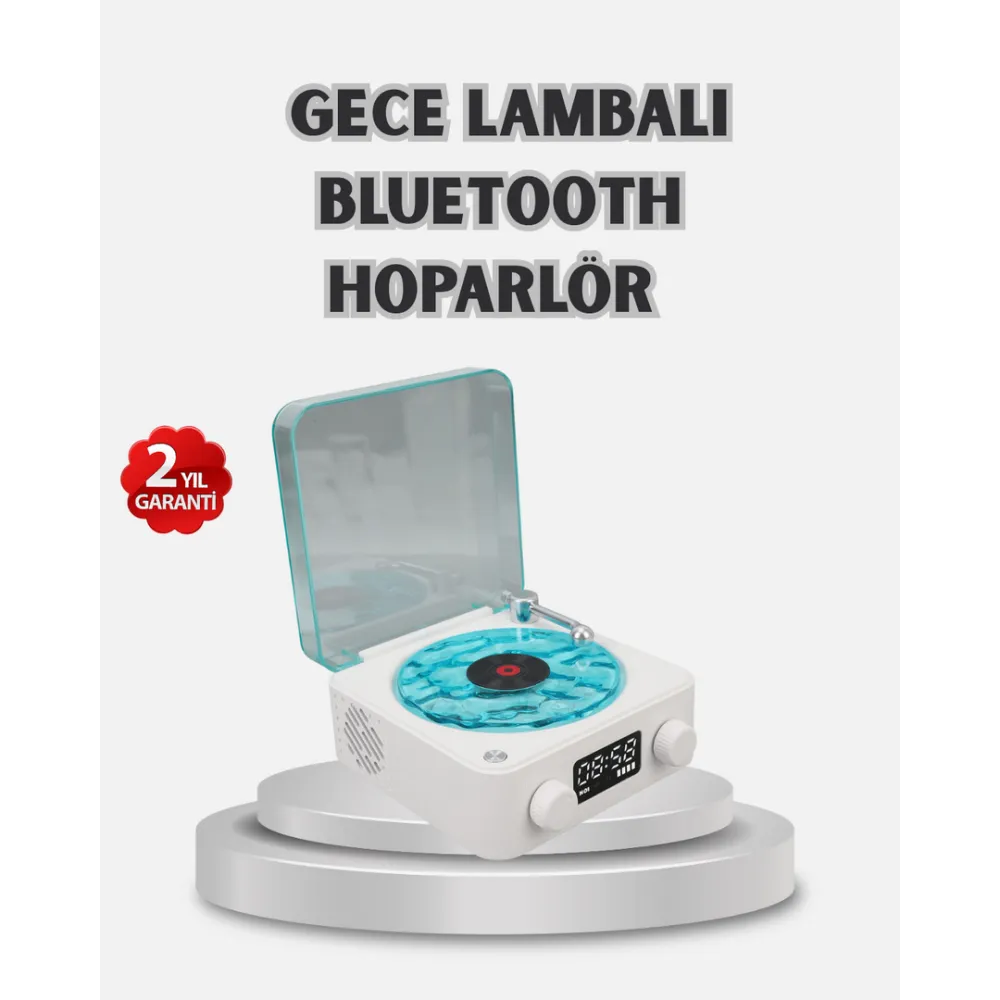 3-Ü-1 Gece Işığı Bluetooth Hoparlör Dijital Saat Vintage Plak Çalar Tasarımlı