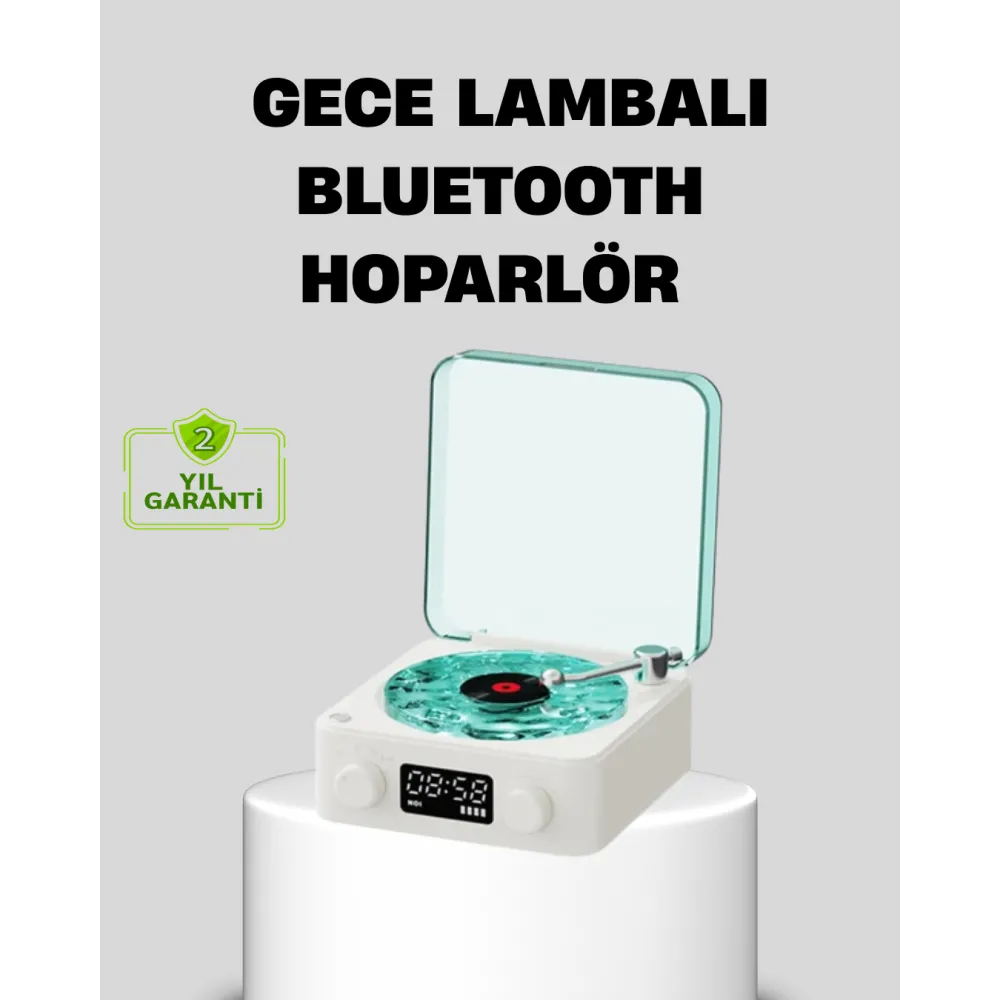 Gece Lambası Stereo Bluetooth Hoparlör Dijital Saatli Vintage Tasarım Çok Fonksiyonlu