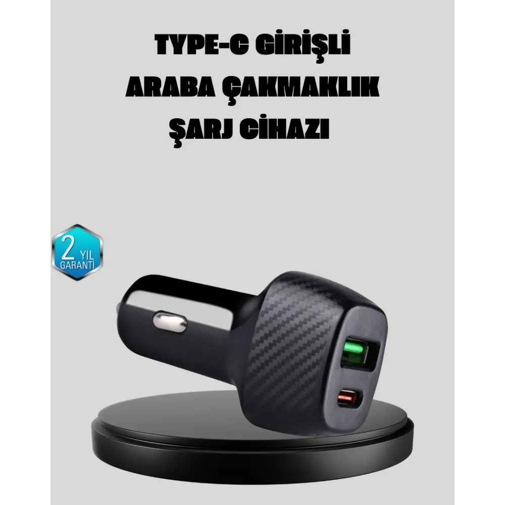 Pd Destekli 38W Araç Şarj Başlığı Type-C + Usb Çift Çıkış Hızlı Şarj