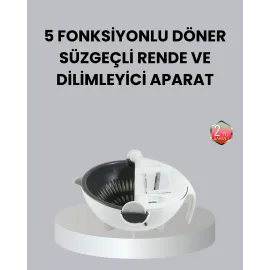 Döner Mekanizmalı 5’i 1 Arada Süzgeçli Rende Sebze Meyve Doğrama Cihazı