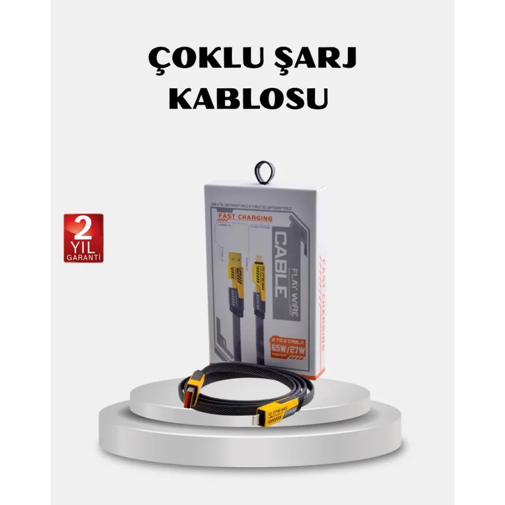 Usb-C Usb-A 4’Ü 1 Arada Örgülü Kablo 65W Hızlı Şarj Metal Uç Dayanıklı