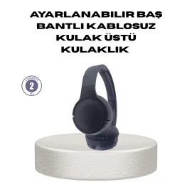 Bluetooth 5.0 Siyah Kablosuz Kulaklık 18 Saat Batarya Katlanabilir Tasarım