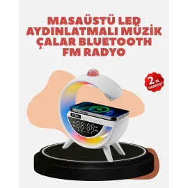 Bluetooth 5.0 Kablosuz Şarj Rampalı FM Radyo ve RGB Işıklı Hoparlör
