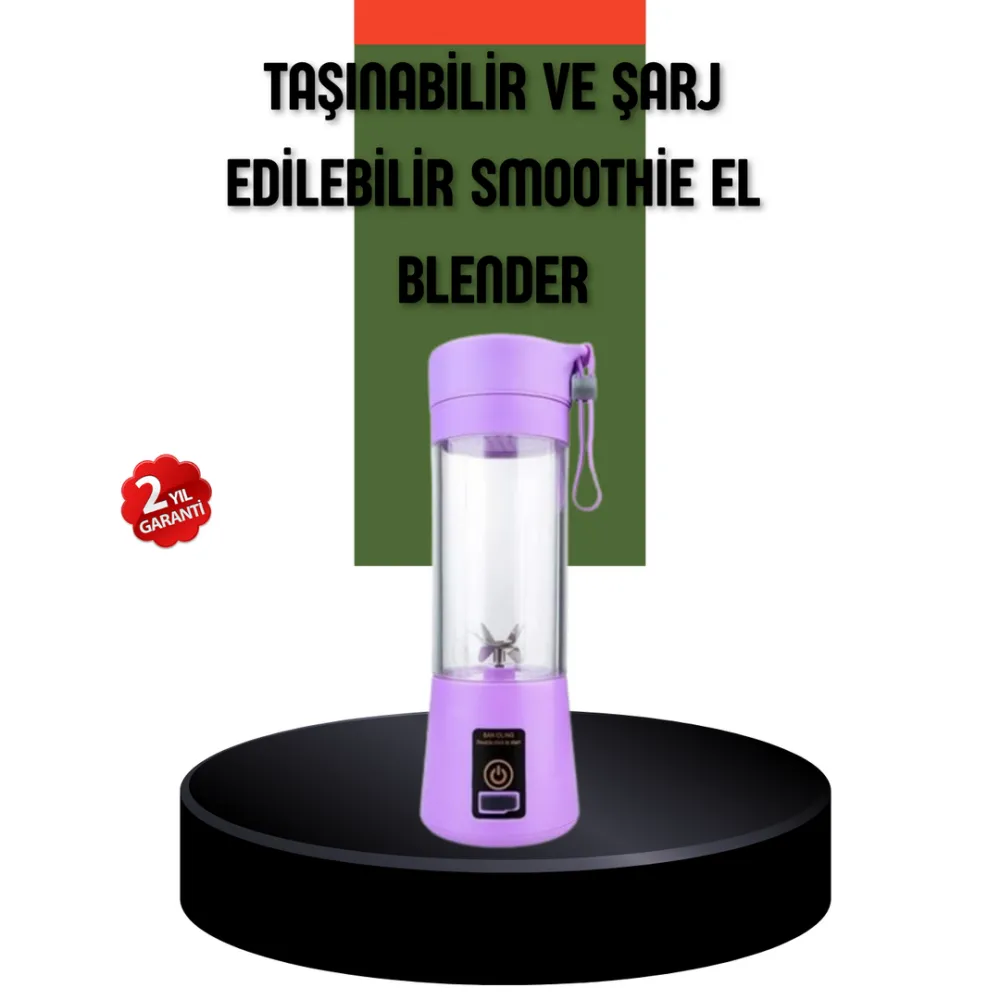 Taşınabilir USB Şarjlı Mini Smoothie Blender 380ml Çelik Bıçaklı Portatif