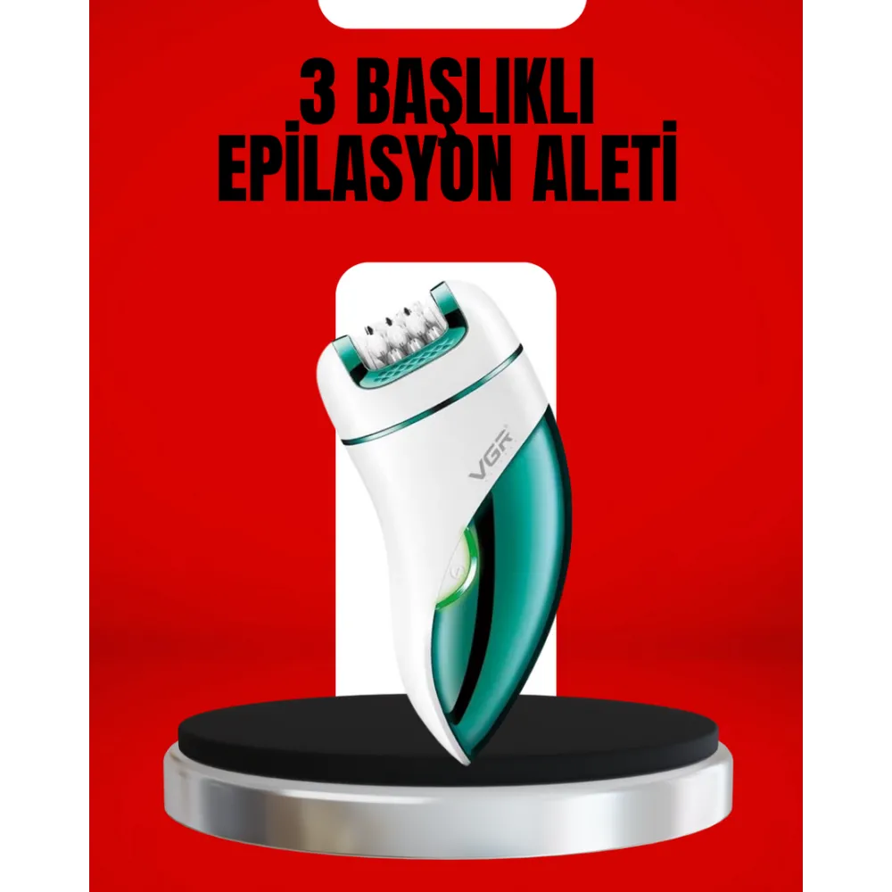 3'ü 1 Arada Epilatör Su Geçirmez Metal Başlıklı LED Işıklı 90 Dakika Şarjlı