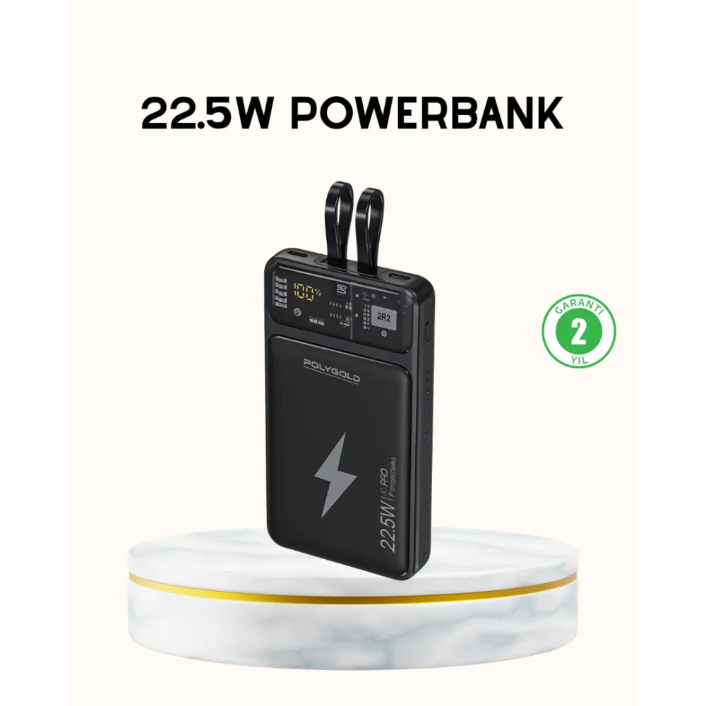 Powerbank Hızlı Şarj 10000 mAh Dahili Kablo