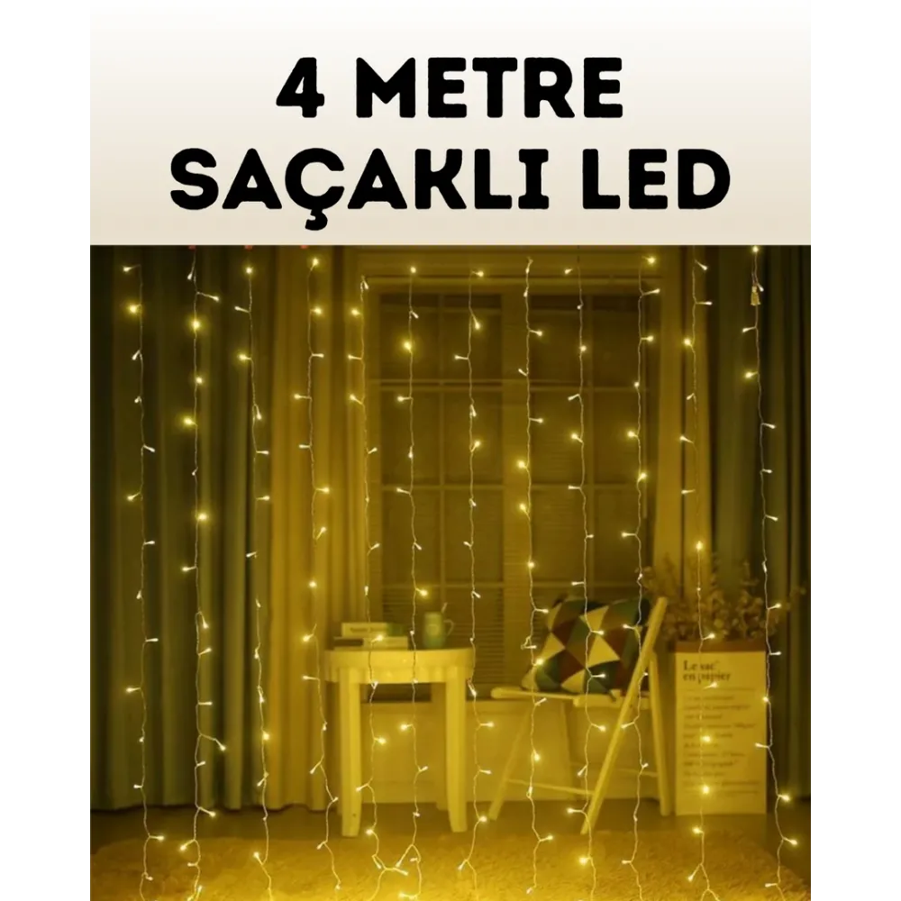 4 Metre Şelale Perde Led Işık Dış Mekan İç Mekan Uyumlu