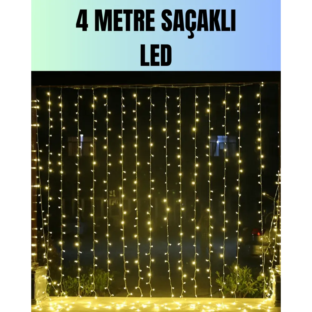 4 Metre Yılbaşı Şelale Led Perde Işık Ev Bahçe Dekor