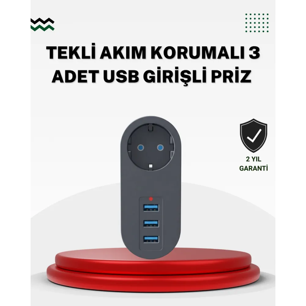 Akım Korumalı Usb’Li Priz – Güçlü 2500W, Isı Ve Çocuk Koruması