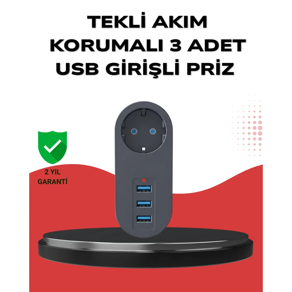 Isıya Dayanıklı 3 USB Portlu Güvenlikli Priz – Akıllı Enerji Yönetimi