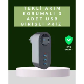 Termal Akım Korumalı 3 USB'li Güvenli Priz – Akıllı Akım Dengeleme