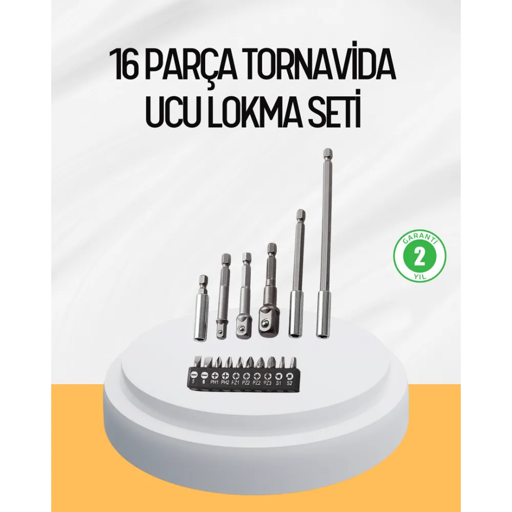 Ergonomik 16 Parça Bits Tornavida Uç ve Adaptör Seti