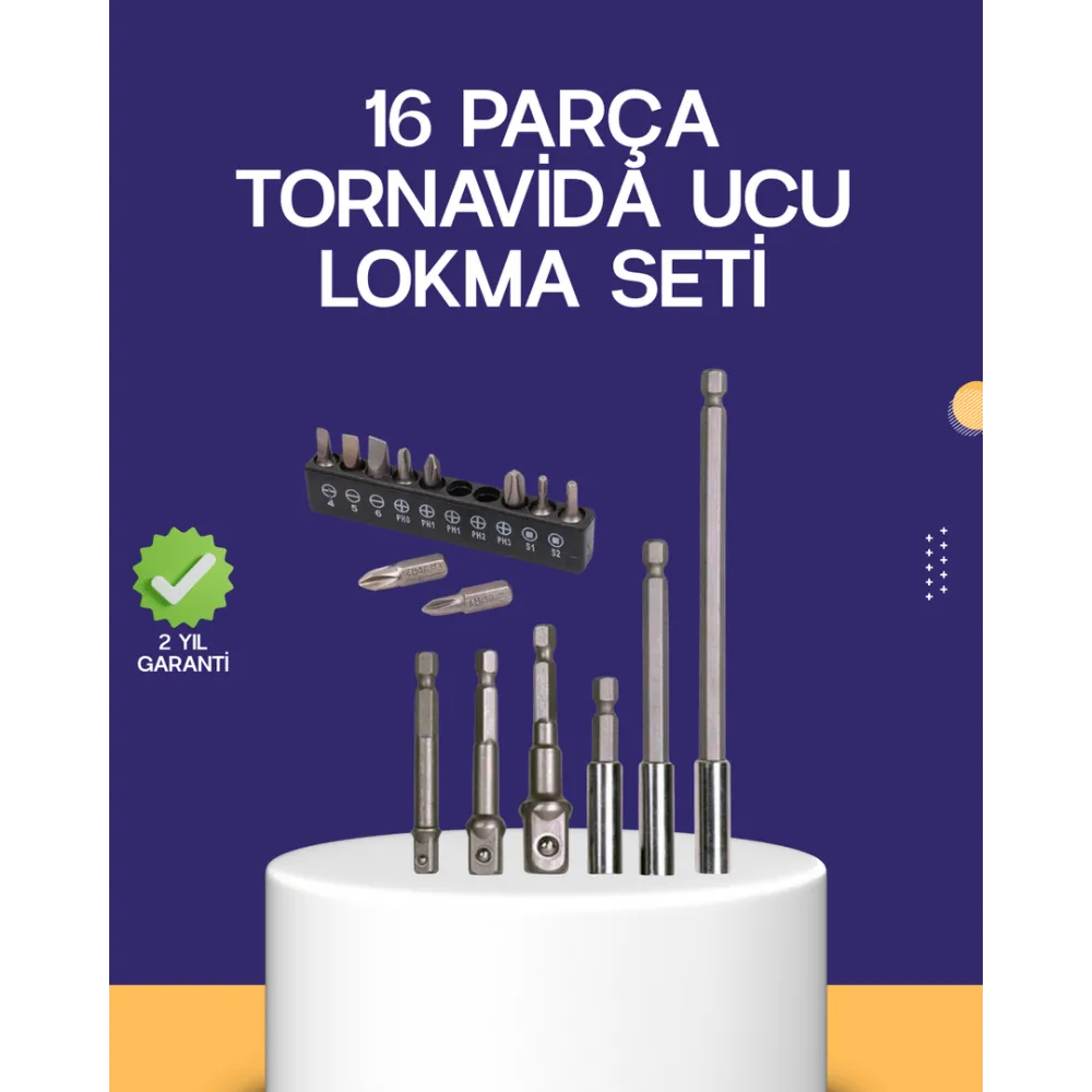 16 Parça Bits ve Adaptör Seti Vidalama Tamir Bakım Seti