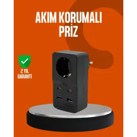 Akım Korumalı Priz 4 USB Type C Destekli Yüksek Isı Dayanımlı