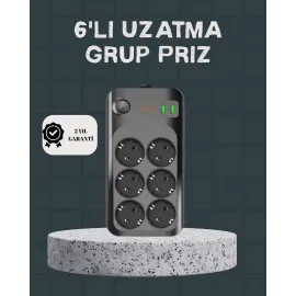 Termal Akım Korumalı 6’lı Uzatma Priz USB Type-C Hızlı Şarj 2500W