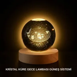 Ahşap Standlı LED Kristal Küre Lazer İşlemeli Dekoratif Obje