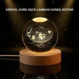Led Işıklı Kristal Küre Ahşap Standlı Dekoratif Gezegen Model