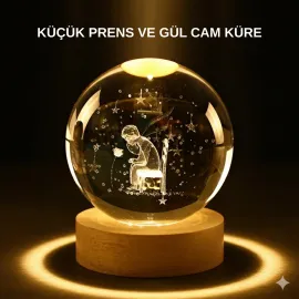 Küçük Prens Işıklı Küre Lamba Ahşap Taban Büyük Boy Hediyelik