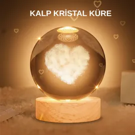 Kalpli Işıklı Cam Küre Ahşap Standlı Dekoratif Gece Lambası