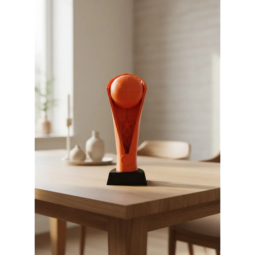 Turuncu Kupa 23cm Basketbol Temalı Dekoratif Ödül Biblosu