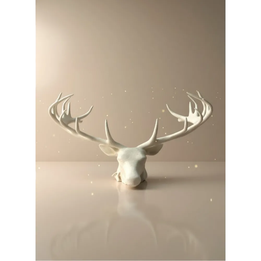 Odern Geyik Başı Biblo 25 Cm Zarif Masa Üstü Dekor