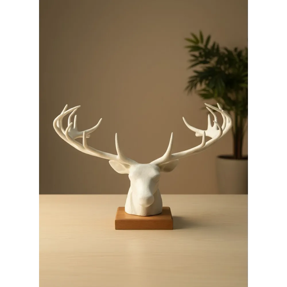 Dekoratif Geyik Başı Heykel 25 cm Modern Minimal Tasarım