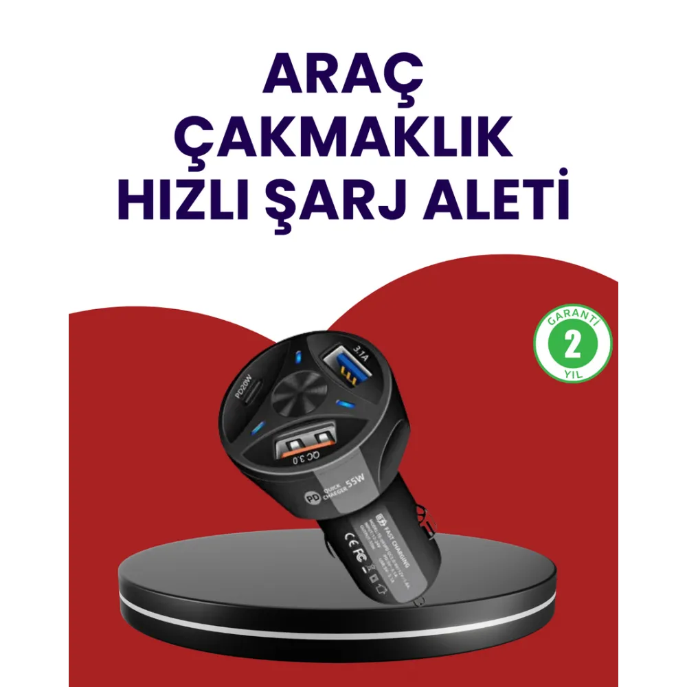 55W Pd Ve Quick Charge 3.0 Destekli Polygold Araç Şarj Adaptörü