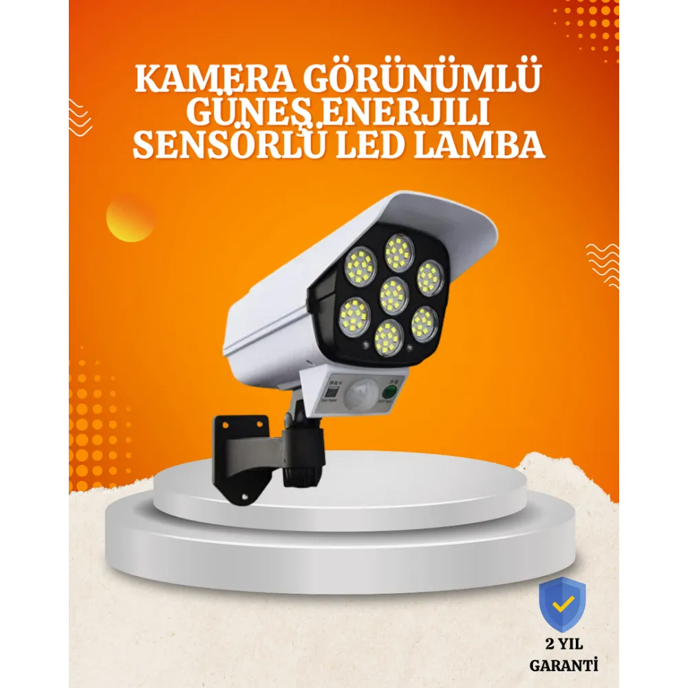 Solar Şarjlı Hareket Sensörlü Led Dış Mekan Lambası Kamera Tasarımlı Güvenlik Işığı