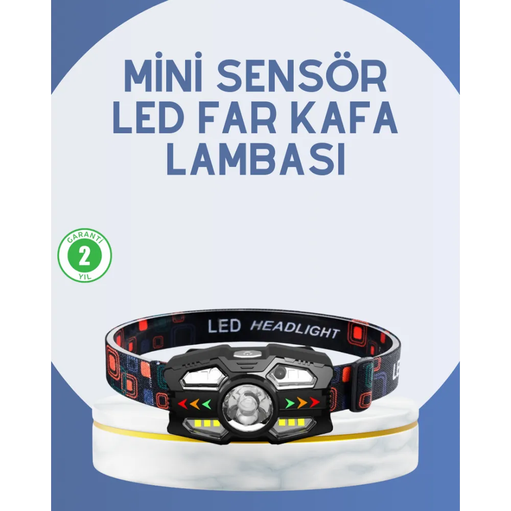 El Sensörlü Led Far Suya Dayanıklı Şarjlı Kafa Lambası