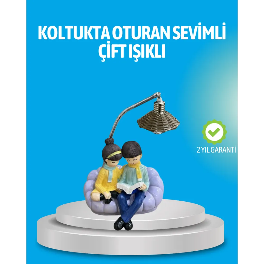 Romantik Çift Figürlü Okuyan Çift Masa Lambası Dekoratif Led Aydınlatma