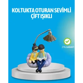 Romantik Çift Figürlü Okuyan Çift Masa Lambası Dekoratif Led Aydınlatma