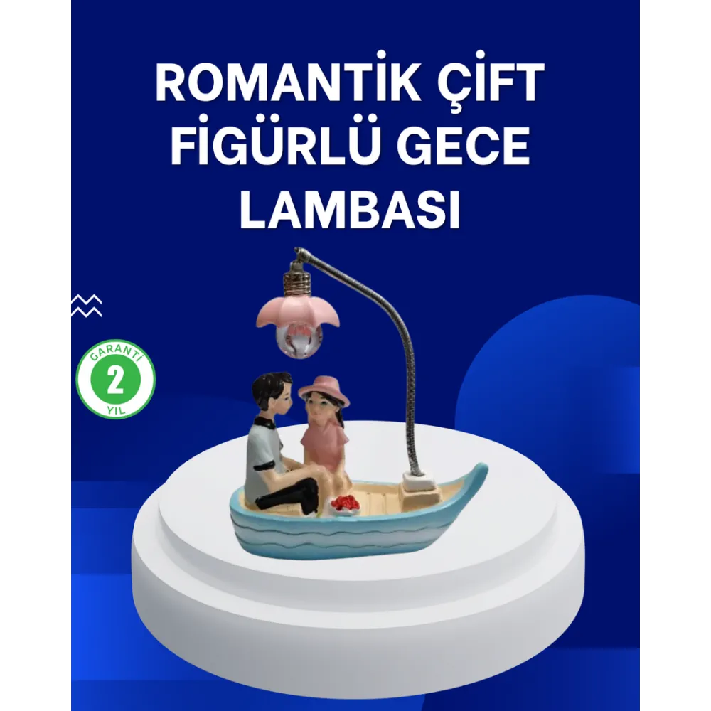 Romantik Sandal Üzerinde Çift Figürü Led Gece Lambası Masa Dekoru