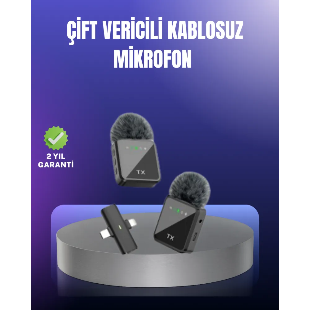 Vlog Podcast ve Röportajlar İçin Kablosuz Çift Yaka Mikrofon