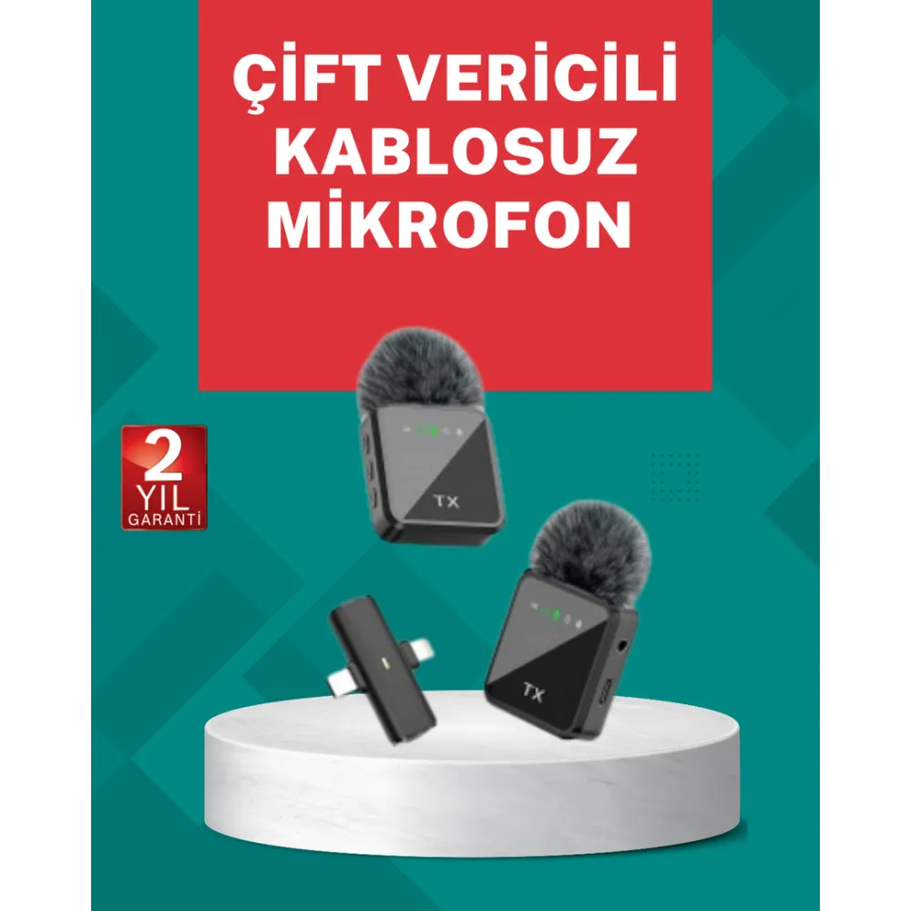 Profesyonel Ses Kayıtları İçin 2’Li Kablosuz Yaka Mikrofon Seti