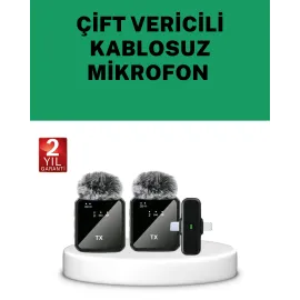 Canlı Yayın Ve Video Çekimleri İçin Çiftli Kablosuz Yaka Mikrofon