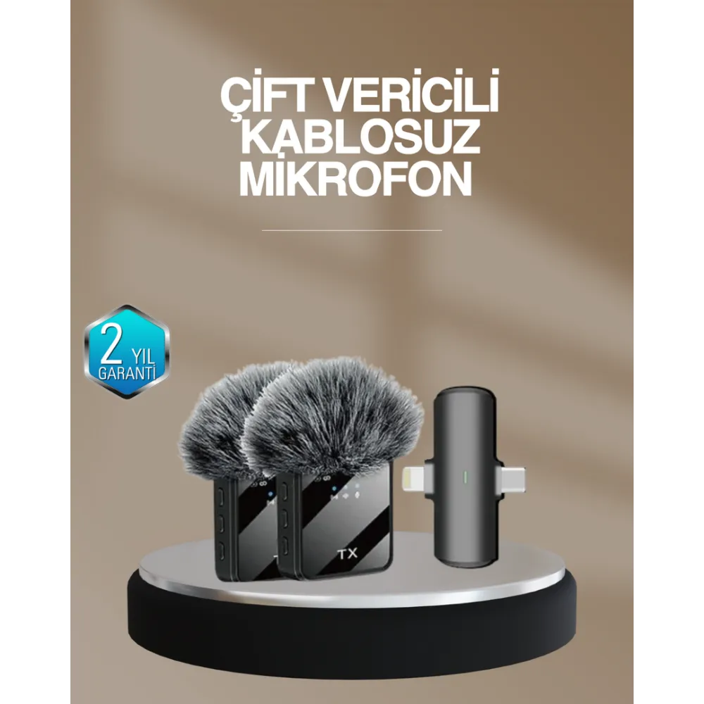 2’Li Kablosuz Yaka Mikrofonu Type-C Ve Lightning Uyumlu Profesyonel Set