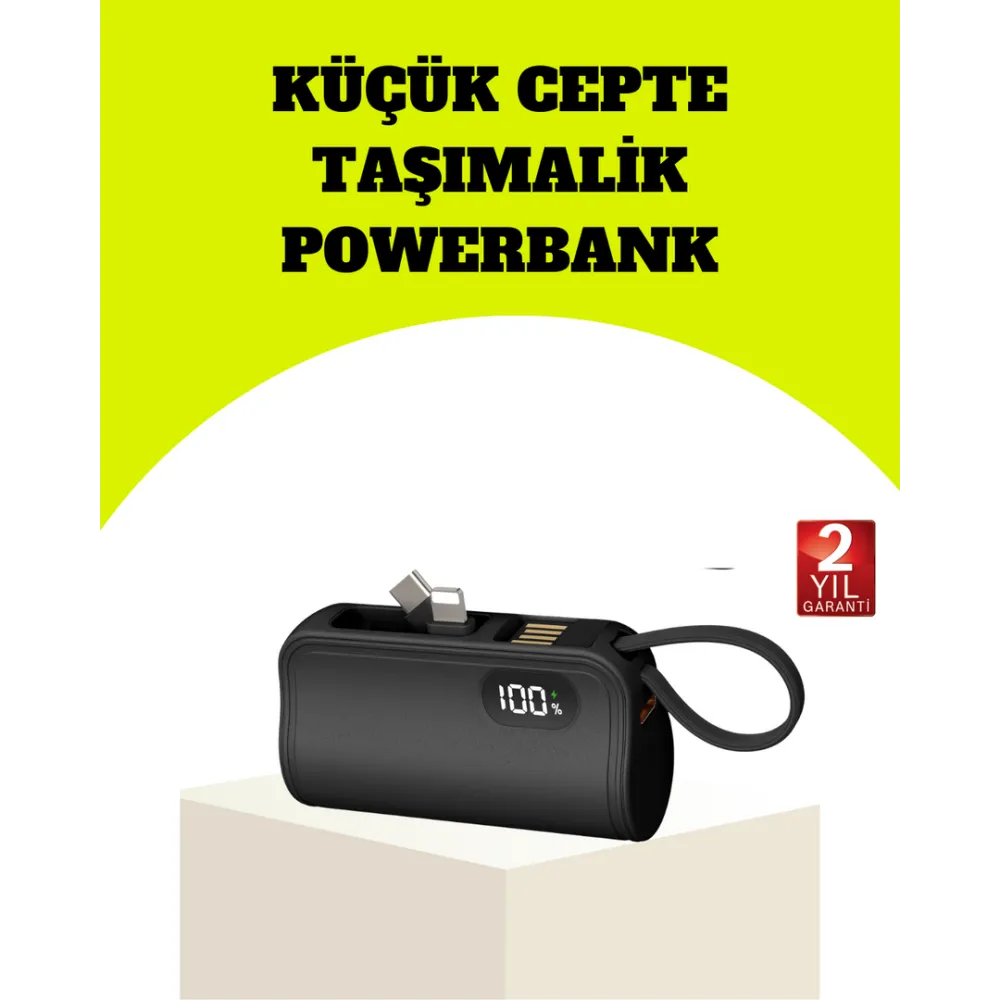 Dahili Type-C Konektörlü Mini 2000Mah Powerbank