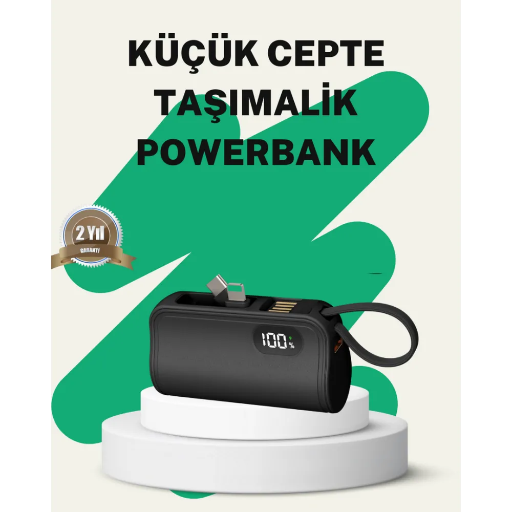 2000Mah Mini Powerbank Dahili Konektörlü Pd 20W