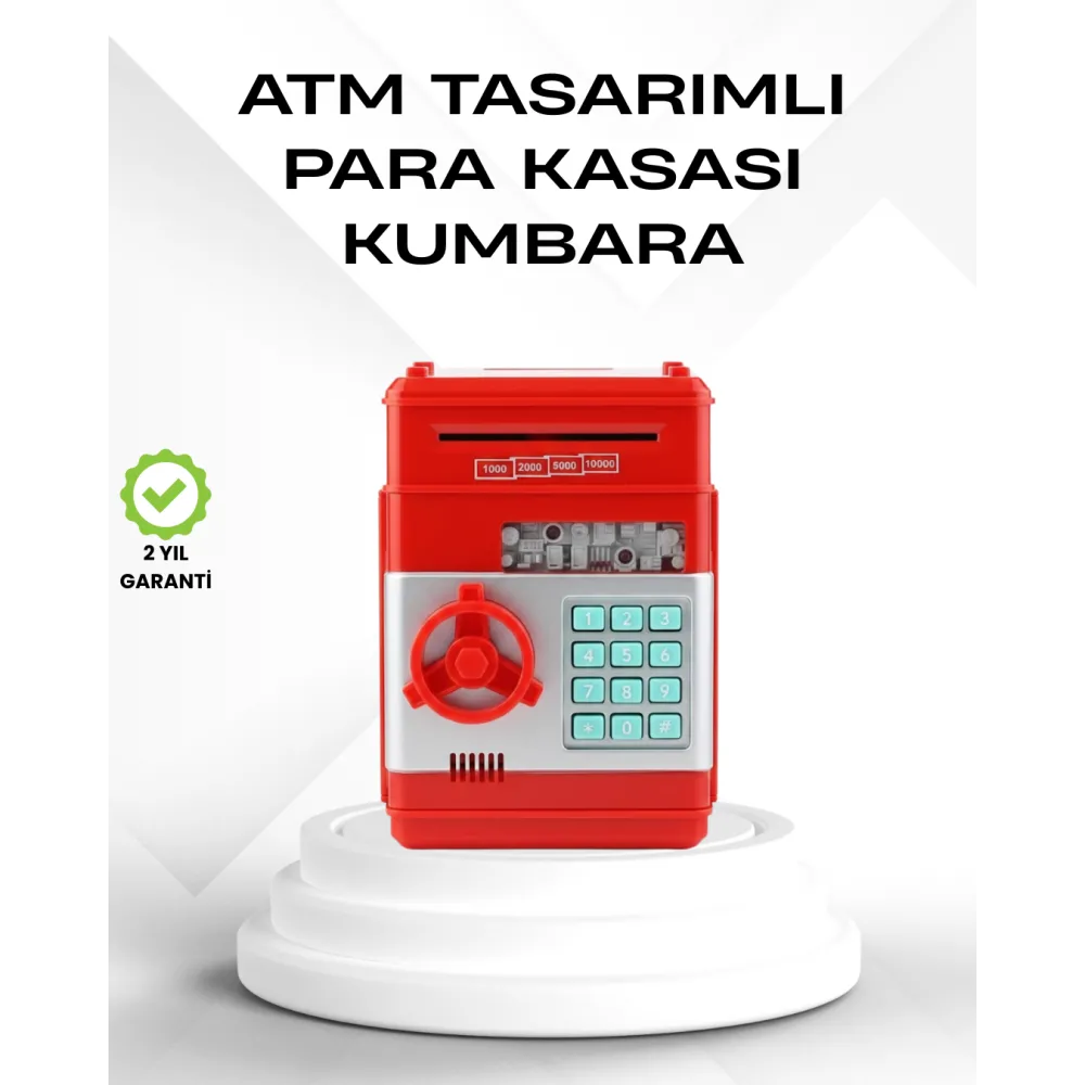 Kırmızı Şifreli ATM Kasa Para Yutan Kumbara