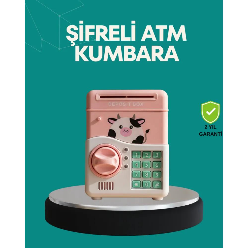 Pembe Atm Kasa Görünümlü Elektronik Şifreli Çocuk Kumbarası