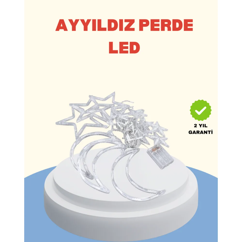 Pilli Çalışan Yıldız Ay Perde Led Işık 2 Modlu Dekorasyon